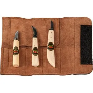 Kirschen Schnitzmessersatz - 3-teiliges Set in Velourleder-Rolltasche, ideal für präzises Schnitzen und kreative Holzarbeiten