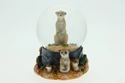 Glitzerkugel Erdmännchen H 9 cm Tier Schnee Miniatur Schüttel Glas Kugel