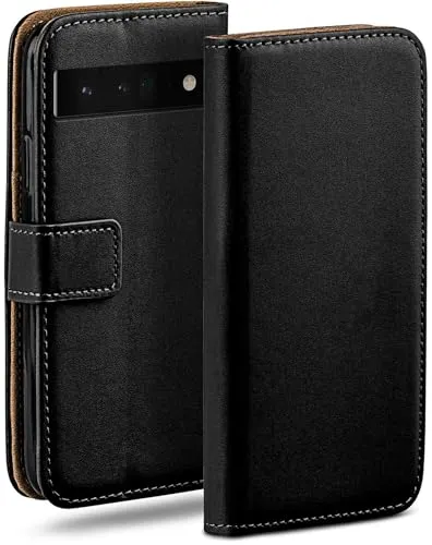 moex Book Case für Google Pixel 6 Pro Handyhülle mit Kartenfach, Hülle klappbar 360 Grad Schutzhülle, Klapphülle Flip Case Cover, PU Leder Handytasche Lederhülle, Schwarz