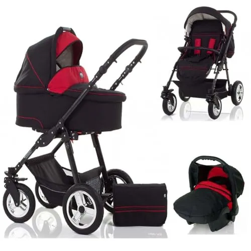 Kinderwagen-Set Leo 4 in 1 inkl. Sportsitz und Autositz in rot von Wiejar