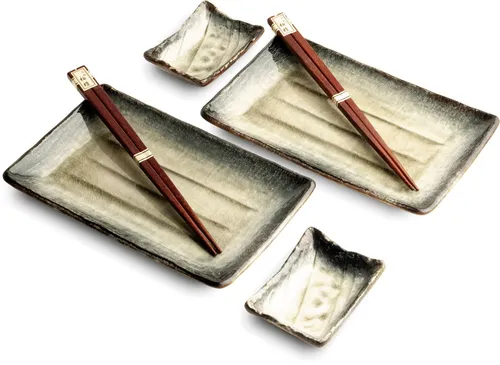 WestCraft Sushiteller Set – 6-teiliges Geschirr für Sushi-Liebhaber - Sushiteller Set für 2 Personen: Elegantes, handgefertigtes Porzellan mit verschiedenen Designs. Ideal für Sushi-Abende und vielseitig für Häppchen oder Desserts. Mikrowellen- und spülmaschinengeeignet.