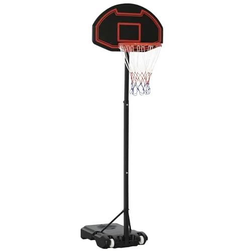 HOMCOM Basketballkorb Outdoor 155–210cm Höhenverstellbar Basketball-Backboard Ständer mit Rädern Basketballkorb mit Ständer geeignet für 8-14 Jahre Kunststoff Stahl Schwarz