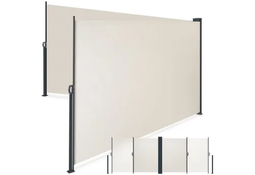 Doppel-Seitenmarkise 160 x 600 cm - Beige, ausziehbar mit Aufrollmechanismus - Vielseitige Doppel-Seitenmarkise für den Außenbereich. Schützt vor neugierigen Blicken und Sonne. Einfache Montage und handliche Bedienung durch automatischen Aufrollmechanismus.