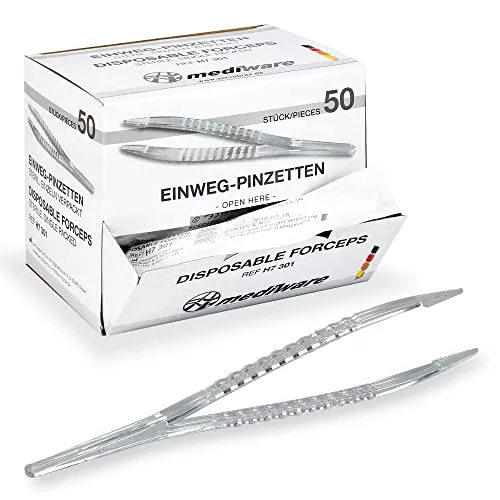 Mediware Einmalpinzetten – Medizinische Pinzetten aus Kunststoff, steril einzeln verpackt, angenehme Anwendung, ideal für Privatanwender, Arztpraxis und Krankenhaus – 50 Stück