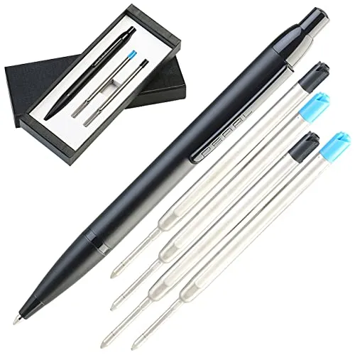 PEARL Druckkugelschreiber: Hochwertiger Druck-Kugelschreiber in Geschenkbox mit 4 Ersatzminen (Schreibset, Hochwertiger Druckkugelschreiber, Kugelschreiberminen)
