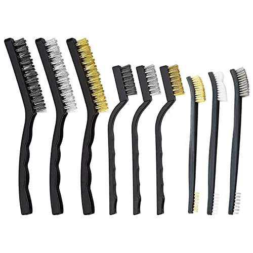Drahtbürsten-Set Edelstahl-Messing-Drahtbürste Kunststoffgriff Reinigung Kratzbürsten-Set Bürste für Schweißschmutz, Schweißschlacke, Rost (9 Stück)