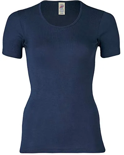 Engel Natur, Damen Unterhemd Kurzarm, 70% Wolle (kbT), 30% Seide (34/36, Marine)