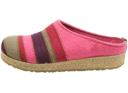 HAFLINGER Damen Hausschuh Pantoffel Wollfilz Grizzly Stripes 711049, Größe:38 EU, Farbe:Pink - Damen-Hausschuhe aus robustem Wollfilz mit anatomischem Fußbett und rutschfester Gummi-Laufsohle, ideal für drinnen und draußen.