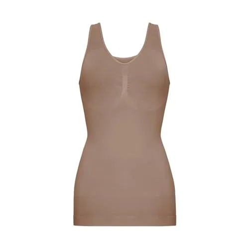 creamy fabrics Damen Figurformendes Shapewear Tanktop – Shaping Unterhemd mit starker Kompression für Bauch & Taille – Nahtloses Unterzieh-Top für glatte Silhouette & hohen Komfort – Braun M