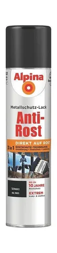 Alpina Metallschutz-Lack Anti-Rost Spray Glänzend 400 ml RAL 9005 Schwarz