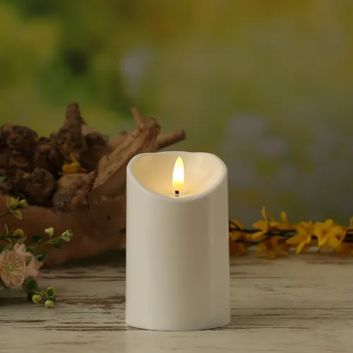 LED Kerze für Außen Terrasse Balkon Garten 3D Flamme flackernd Timer H: 12,5cm