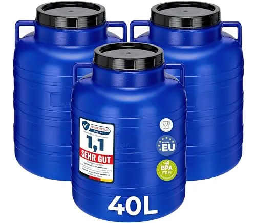 Garronda Set 3x 40 Liter Weithalsfass - BPA-frei - Set aus 3 robusten 40L Fässern, ideal für Lebensmittelaufbewahrung, Futtertonne oder Regenwasser. Hergestellt aus leichtem, ungiftigem HDPE, perfekt für Garten und Werkstatt.