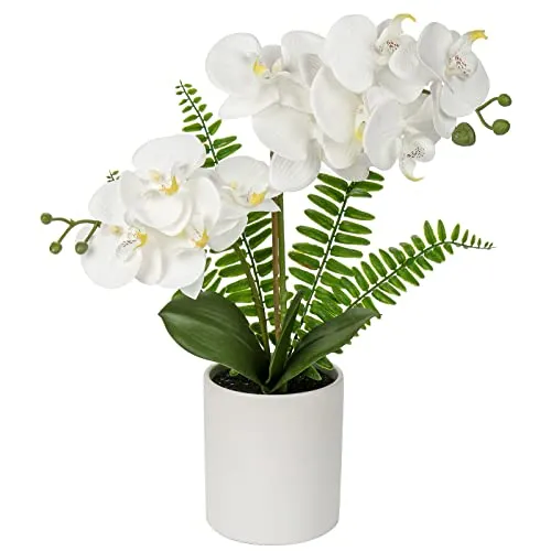 Briful Kunstblume Orchidee Künstlich Phalenopsis Blumen im Keramiktopf Kunstpflanze für Home Office Hochzeit Heiratsantrag Dekoration Weiß Rosa Violett