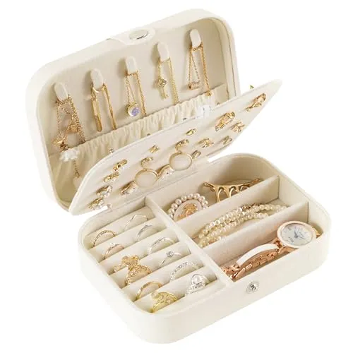 Guyode Schmuckkästchen, Leder Schmuckaufbewahrung, Schmuckkasten 16 x 11 x 5 CM, Tragbar Schmuckkiste, Schmuckkästchen Reise, für Bewahren Sie Ohrringe Ringe Halsketten und Armbänder Auf (Weiß)