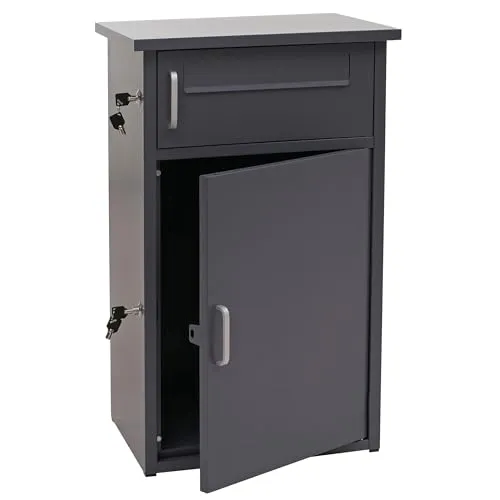 PROREGAL Paketkasten mit 2 Fächern HxBxT 78x49x38cm Stahl Dunkelgrau Paketbox Paketfach Paketstation Briefkasten draußen groß XXL freistehend Schlüssel integrierte Rückholsperre