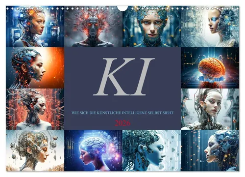 KI - Wie sich die künstliche Intelligenz selbst sieht (Wandkalender 2026) - Kalender mit 12 einzigartigen Bildern, die die faszinierende Selbstwahrnehmung der KI darstellen. Hochwertiger Fotokalender, ideal als Geschenk für Technikliebhaber und nachhaltig produziert in Deutschland.