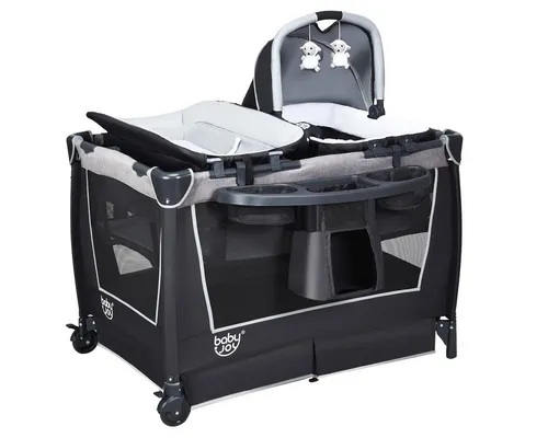 COSTWAY 4-in-1 Reisebett & Wickeltisch mit Schaukelfunktion