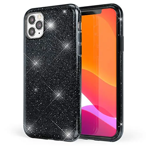NALIA Glitzerhülle für iPhone 11 Pro Max - Funkelnder Glitzer-Look & Grip - SHINEPOP (Silikon Case) - Marke aus Berlin, Farbe:Schwarz