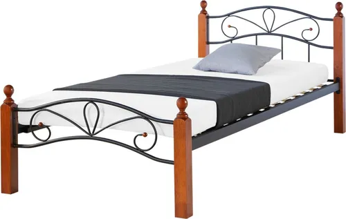 Homestyle4u Metallbett 90x200 mit Lattenrost – Schwarz Braun - Stabiles Einzelbett 90x200 cm für Schlafzimmer, Gästezimmer oder Jugendzimmer. Mit dekorativen Holzpfosten und Lattenrost für optimalen Schlafkomfort. Lieferung inklusive Aufbauanleitung.