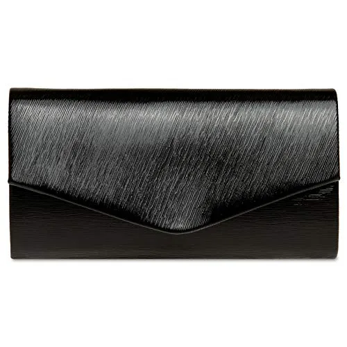 Caspar TA504 elegante Damen Glanz Clutch Abendtasche, Farbe:schwarz, Größe:Einheitsgröße