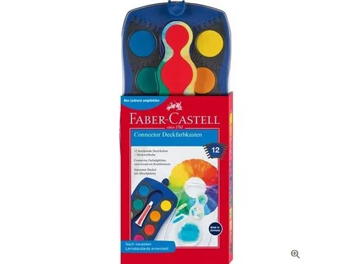 FABER CASTELL DECKFARBKASTEN CONNECTOR 12 FARBEN BLAU PLUS DECKWEIß NEU OVP
