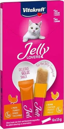 Vitakraft Jelly Lovers, Katzen Leckerli, Gelé Katzensnack mit Huhn und Pute, einzelne Sticks, ohne Zusatz von Zucker (1 Paket mit 6x 15g)