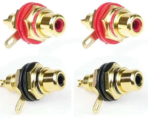 Paar Cinch Einbaubuchse in Rot & Schwarz, vergoldet, mit Lötkontakte, Chinch Einbau-Buchse-Kupplung 2