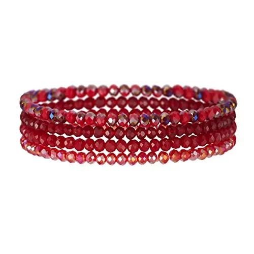 FULU AUTUMN Damen Kristall Perlen Armband Mehrschichtiges Steine Armband Boho Modeschmuck Beste Freundin Geschenke(Red)