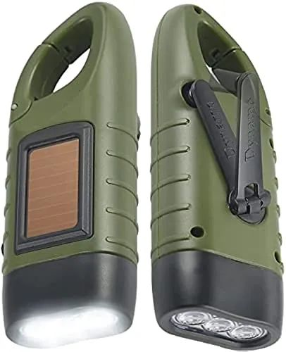 Simpeak 2-Stück LED Taschenlampe, Handkurbel Solar Karabiner Taschenlampe für Camping Outdoor Klettern Wandern - Grün