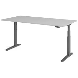 Hammerbacher elektrischer Sitz-Steh-Schreibtisch 200x100cm - Hochwertiger Kinderschreibtisch mit elektrisch stufenloser Höhenverstellung von 65-130 cm, ideal für gesundes Arbeiten und Spielen. Robuste 25 mm Platte in Grau, perfekt für kreative Kinderzimmer.