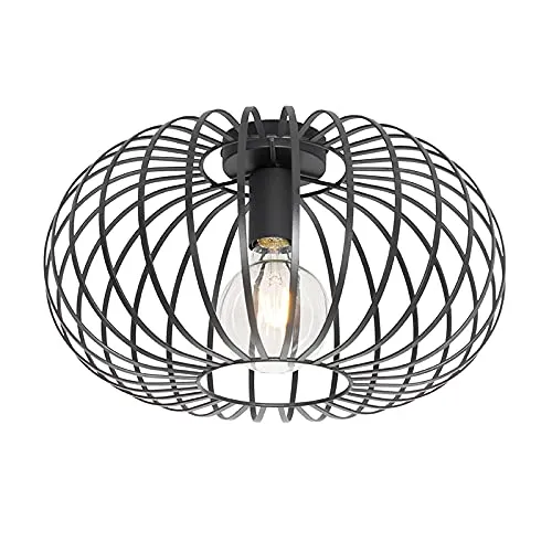 Qazqa Johanna Deckenleuchte - Elegante schwarze 39 cm Lampe für Wohnzimmer und Schlafzimmer - Stilvolle Deckenlampe in Schwarz, E27 Fassung, dimmbar. Ideal für verschiedene Wohnräume, sorgt für gemütliches Licht und modernen Look.