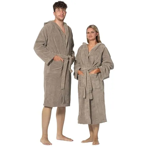 ZOLLNER Bademantel mit Kapuze - Unisex in Größe L, braun - Bademantel für Herren, hautfreundlich und saugstark, ideal für Wellness und Entspannung. Pflegeleicht und waschbar bis 60°C, Oeko-Tex® zertifiziert für höchste Qualität.