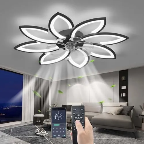 YUNZI Stumm Deckenventilator mit Dimmbarer LED-Beleuchtung und Fernbedienung, 90CM Schwarz