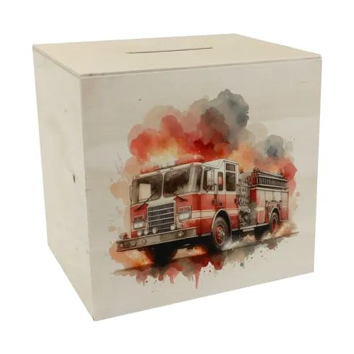 Feuerwehrfahrzeug Spardose aus Holz Robuste Einsatz-Rettung Löschfahrzeug-Design Feuer und Notfall Spiel-Spardose aus Holz für angehende Feuerwehrleute Trinkgeld
