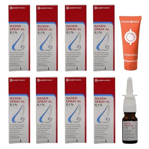 Nasenspray AL 0,1% 8 x 10ml Sparpack I Schnupfenspray abschwellend für Erwachsene und Schulkinder I mit Xylometazolin I Sparset mit giva-away von Pharma Perle