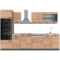 Vicco Küchenzeile R-Line, Goldkraft Eiche/Anthrazit, 300 cm - Moderne Küchenzeile mit eleganter Marmor-Arbeitsplatte und Hochschrank, ideal für kreative Kochabende. Hochwertige Melaminharzbeschichtung sorgt für Langlebigkeit.