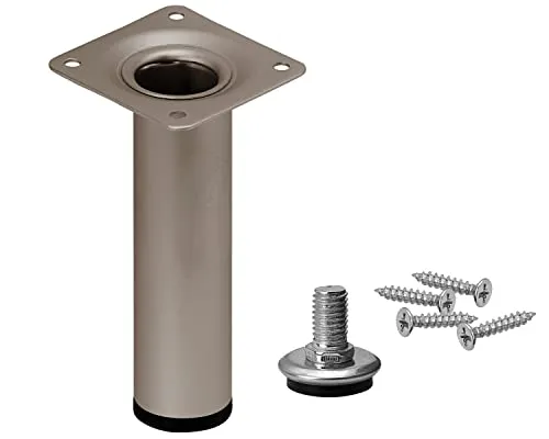 Stahlia Möbelfuß verstellbar 8cm Höhe Edelstahl-matt Ø30mm Sofafuß Stahlrohrfuß Sockelfuß Schrankfuß Füße für Möbel Tischbein Rund belastbar bis 50 kg