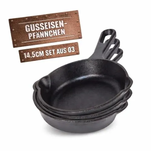 BBQ BOSS Gusseisen Pfännchen Set (3er) – Mini-Pfannen für Grill & Ofen