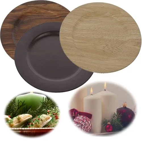 LS-LebenStil Platzteller Kerzentablett 33cm Dekoteller Braun Rund Kunststoff Deko Tablett Teller Advent