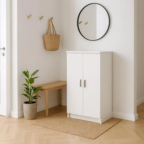 Dmora Zweitüriger Mehrzweckschrank mit sechs Einlegeböden, Weiß, cm 55 x 36 x h108