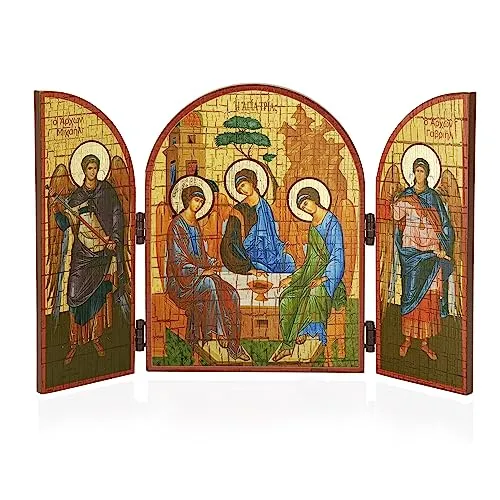NKlaus Heilige Dreifaltigkeit Ikone Triptychon Holz 25x16cm Christlich 13814