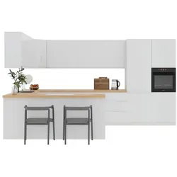 Winkelküche Aspen 390 × 260 cm – Eckküche in Weiß/Hochglanz