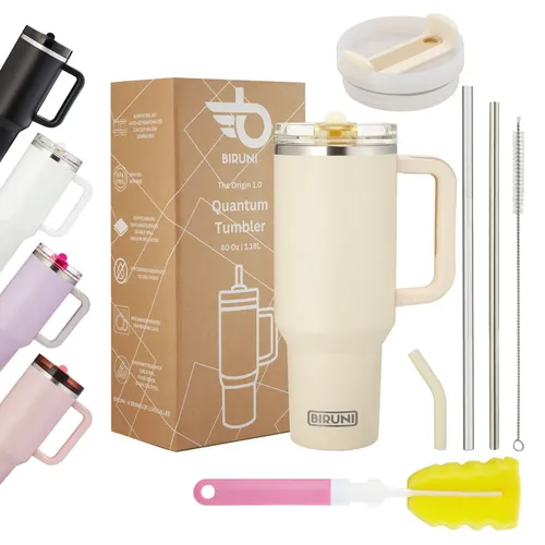 oz isolierter Becher mit Strohhalm und Deckel (Beige) 40