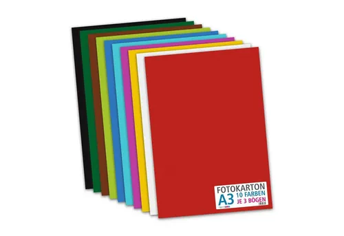 itenga Bastelkartonpapier itenga Fotokarton - DIN A3 - 300 g/qm 30 Blatt - 10 Standardfarben - p