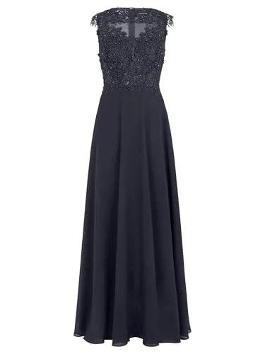 APART Fashion Damen Lange Spitzen-Abendkleid mit Floral Perlen-Bustier