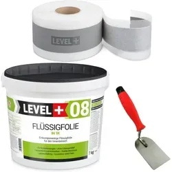 LEVEL+ Dichtset SET02 für Duschabdichtung - 7kg Flüssigfolie & Dichtband - Umfassendes Dichtset für Bäder und Küchen. Die gebrauchsfertige Flüssigfolie bietet eine elastische, wasserresistente Beschichtung und schützt zuverlässig vor Feuchtigkeit.