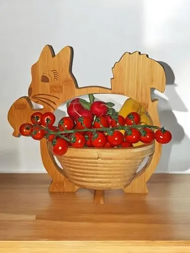 CleanPrince Faltkorb Eichhörnchen Klappkorb 30 x 30 cm Holz Faltkorb Holzkorb Korb Schale Obstkorb Dekoschale Obstschale Holz faltbar Untersetzer