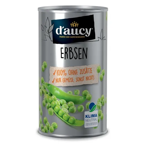 d'aucy Erbsen - 100 % ohne Zusätze, klimaneutral, 1 x 285 g Dose