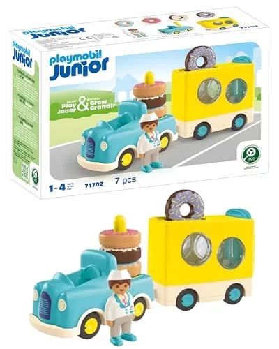 PLAYMOBIL JUNIOR: Verrückter Donut Truck - Spielzeug für Kleinkinder, fördert Aktivität und Feinmotorik mit Sortier- und Stapelfunktion