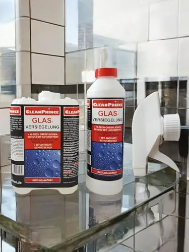 CleanPrince Glasversiegelung 2,5 Liter – Effektiver Oberflächenschutz - Hochwertige Glasimprägnierung mit Lotuseffekt für wasserabweisende Scheiben. Ergiebigkeit: 25-30 m² pro Liter. Ideal für PKW- und Duschglas!